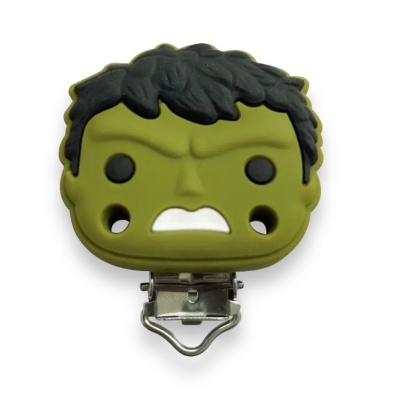 Clipe de chupeta verde do Hulk em silicone com suporte metálico