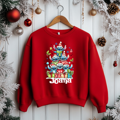 Sweatshirt vermelha com estampa de Natal e nome Joana