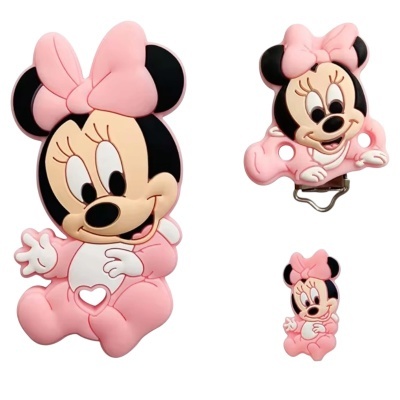 Biberão chupeta Minnie bébé rosa em silicone com fecho metálico