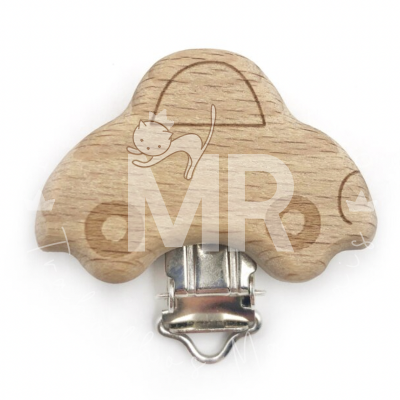 Prendedor de chupeta de madeira em forma de carro com clipe metálico