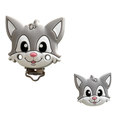 Dois objetos de silicone com formato de cabeça de lobo cinzento com clip e íman