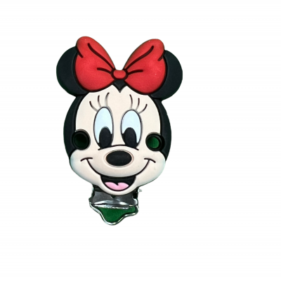 Prendedor da Minnie Mouse em plástico e metal com laço vermelho