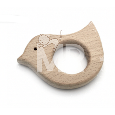 mordedor de madeira em forma de pássaro com orifício no meio