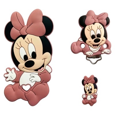 Acessórios decorativos Minnie Disney em rosa e preto com presilha metálica