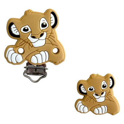 Acessórios de bebé com forma de leão em silicone castanho claro e branco