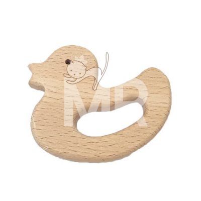 Mordedor de madeira claro em forma de pato com abertura oval no centro