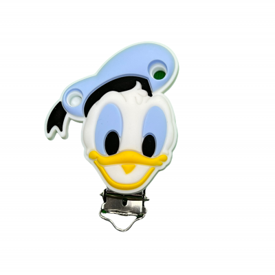 Clip em forma da cabeça do Pato Donald azul, branco, amarelo e preto