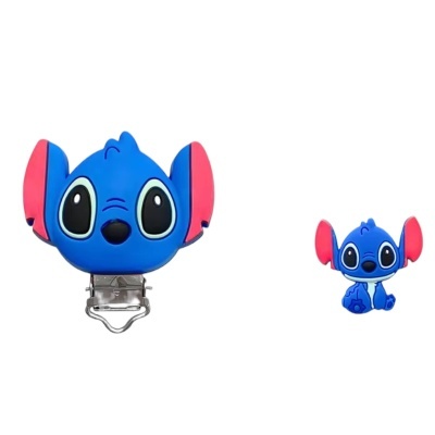 Duas peças de Silicone azul e rosa com fecho metálico, personagem Stitch