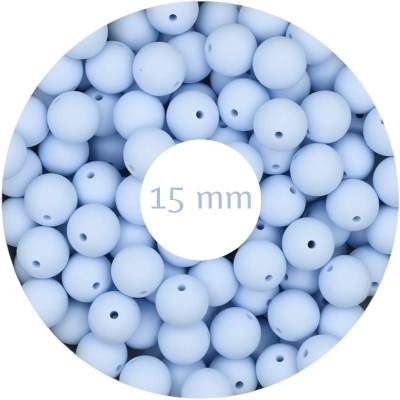 Contas redondas de silicone azul claro com orifício central e indicação 15 mm