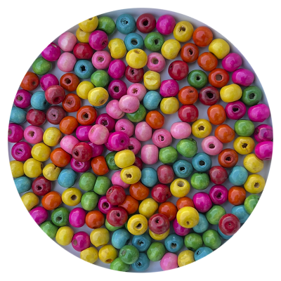 Contas redondas coloridas de madeira com orifício central