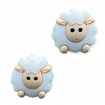 Botões decorativos em forma de ovelha brancos e bege com dois furos