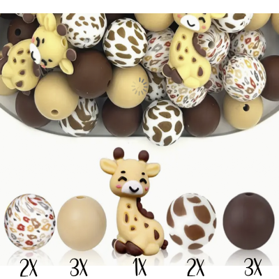 Contas coloridas e pingente de girafa em silicone