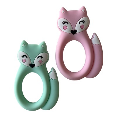 Brinquedos de silicone em forma de raposas rosa e verde claro