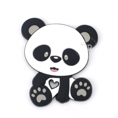 Pendente ou porta-chaves de urso panda estilizado preto e branco com patas e coração