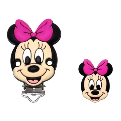 Duas peças em forma da cabeça da Minnie Mouse com arco rosa e clipe metálico