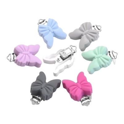 Presilhas em forma de borboleta de silicone coloridas com clips metálicos