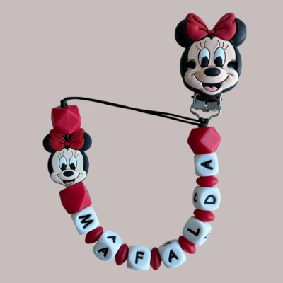 Prendedor de chupeta Minnie silicone com nome Maafalda