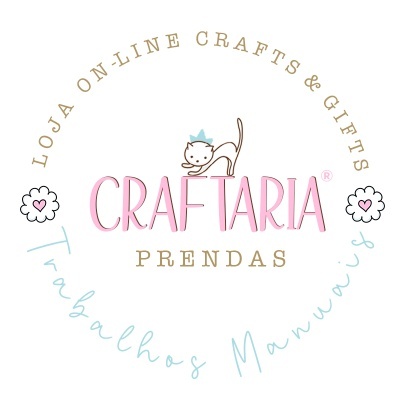 Logótipo loja online Craftaria, com gato e texto colorido circular