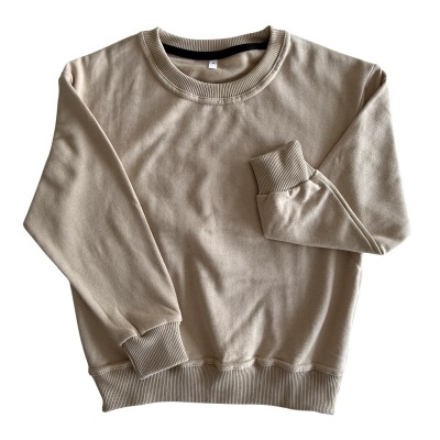 Sweatshirt bege de manga comprida com gola, punhos e bainha canelados