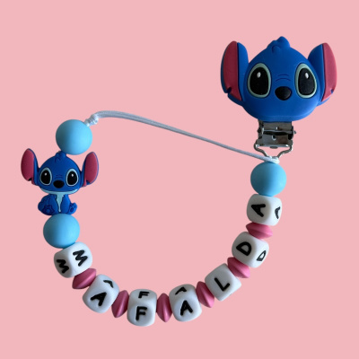 Prendedor para chupeta com personagem Stitch e contas coloridas