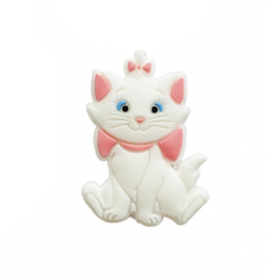 Figura decorativa de gato branco com detalhes rosa e olhos azuis