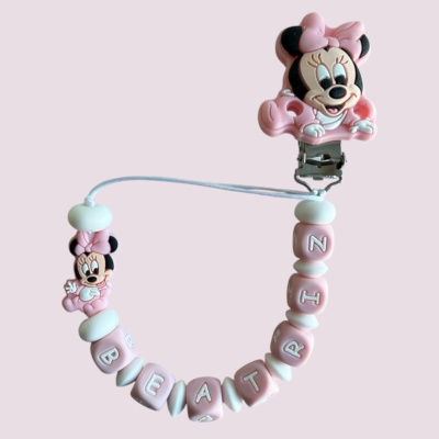 Prendedor para chupeta com contas de silicone e figuras da Minnie Mouse
