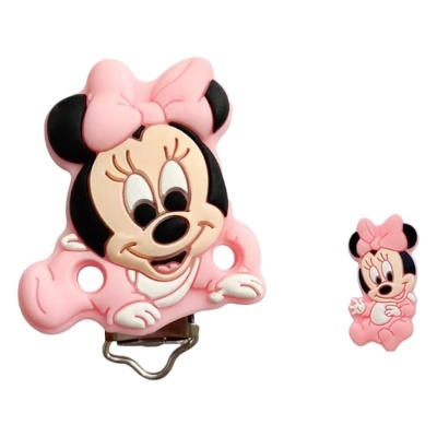 Prendedor de chupeta rosa com Minnie Mouse em silicone