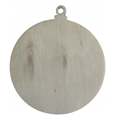 Disco redondo de madeira clara com furo para pendurar