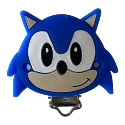 Clipe decorativo azul tipo Sonic com suporte metálico