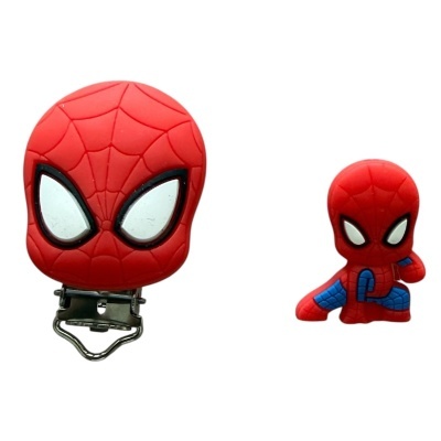 Clip e figura do Homem-Aranha em silicone vermelho com olhos brancos