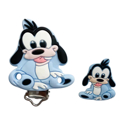 Acessórios para bebés com personagem de cão em silicone azul claro e preto