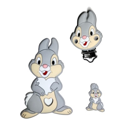 Presilhas de coelho cinzento em plástico brilhante