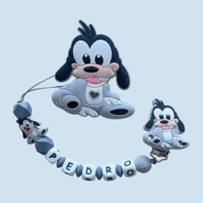 Acessório de silicone cão bebé com contas formando o nome PEDRO