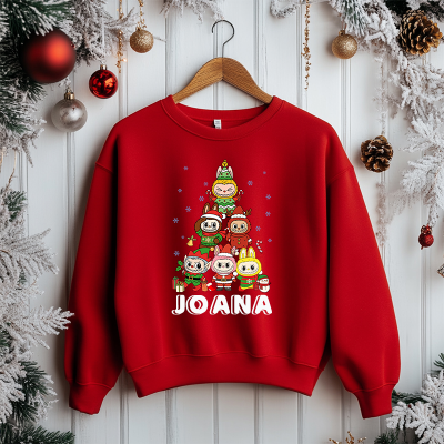 Sweatshirt vermelha com design de Natal e nome JOANA