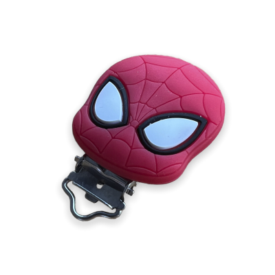 Clip para chupeta Homem-Aranha em silicone vermelho com olhos azuis e clip metálico