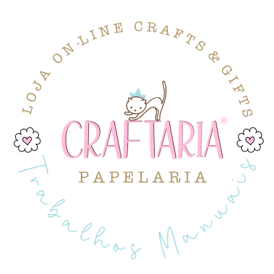 Logotipo circular com texto e desenho de gato para loja online de trabalhos manuais