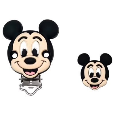 Duas peças com design da cara do Mickey Mouse, uma com clip metálico e outra em plástico.