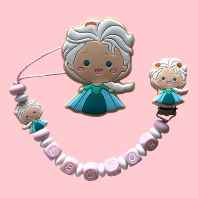 Brinquedo ou prendedor para bebé de silicone com personagem e nome LÉONOR em contas