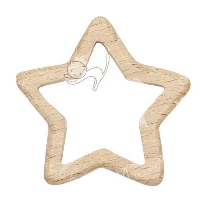 Estrela decorativa em madeira clara com escrita branca