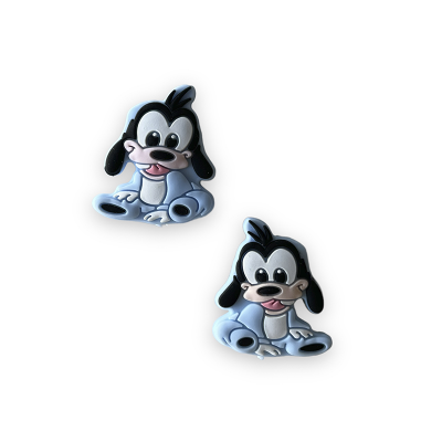 Dois objetos com forma de personagem de desenho animado em cores preto, branco e azul sobre fundo branco