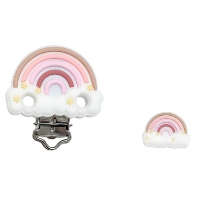 Prendedor e botão em forma de arco-íris com nuvem em silicone e clip metálico