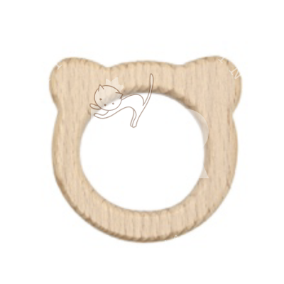 Anel em madeira clara formato cabeça de urso