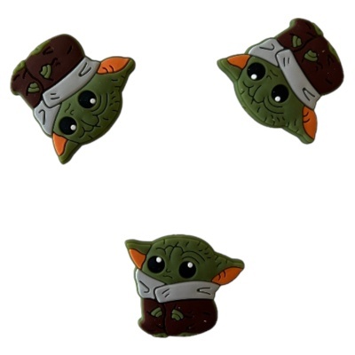 ímanes de Baby Yoda em silicone com cores verde, laranja e castanho