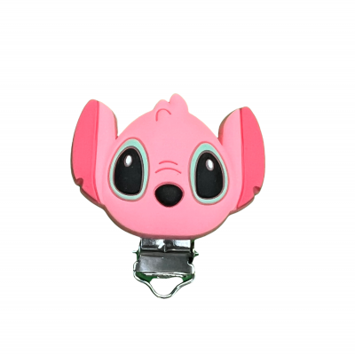 Prendedor silicone cor-de-rosa com clip metálico e olhos grandes