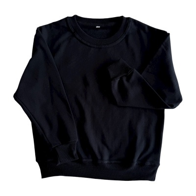 Sweatshirt preta de manga comprida em tecido liso com gola, punhos e bainha canelados