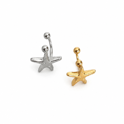 Brincos de umbigo em formato de estrela-do-mar prateado e dourado