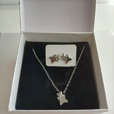 Conjunto de bijuteria com colar e brincos em forma de estrela