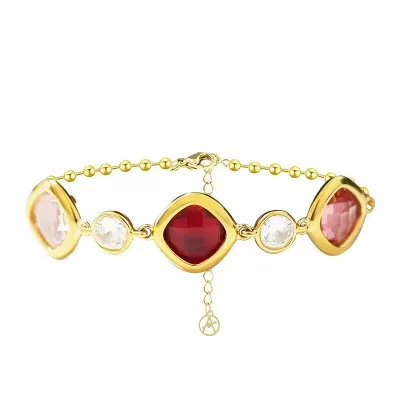 Pulseira dourada com pedras vermelhas e transparentes