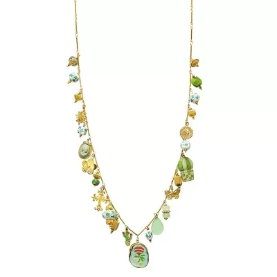 Colar dourado com pendentes coloridos variados