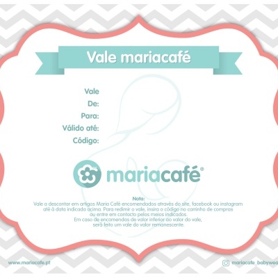 Vale presente Mariacafé com moldura vermelha e faixa azul decorativa
